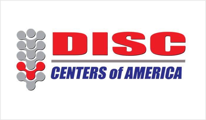 Logo of Discount Centers of America with red and blue text.