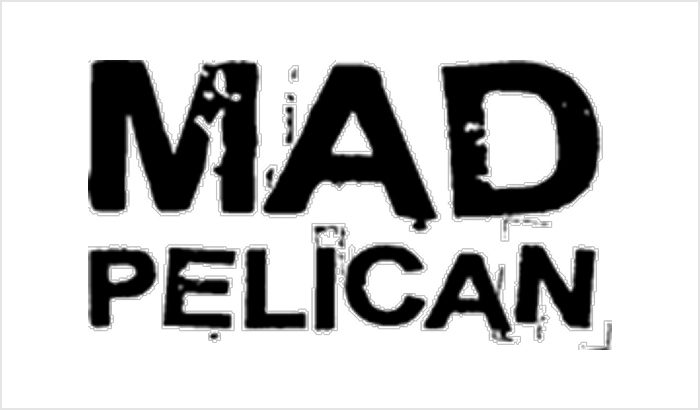 Black and white logo with bold text 'MAD PELICAN'.
