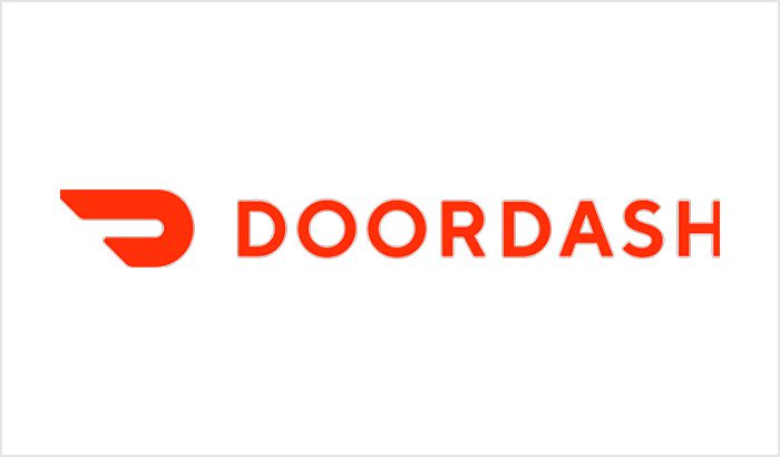 Doordash logo with red text and icon on white background.