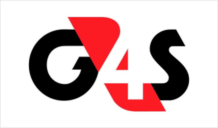 Logo featuring stylized black, red, and white letters forming 'G4S'.